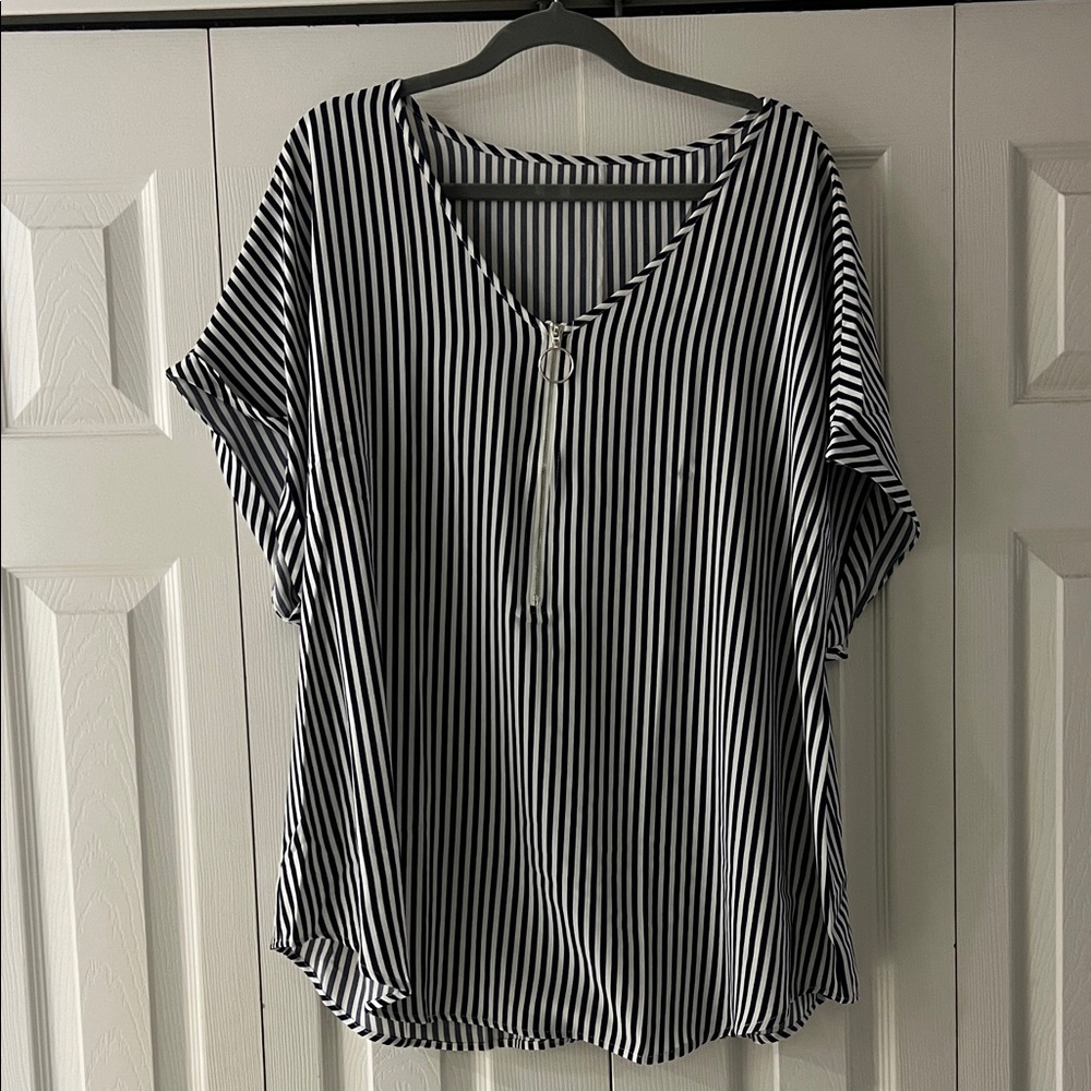 Navy Blue and White Striped Women's Top